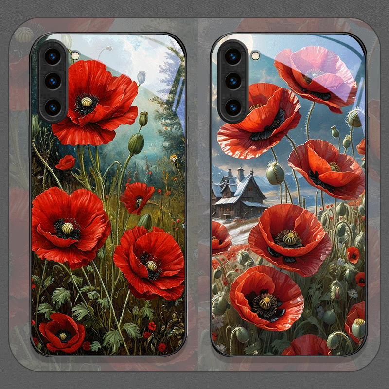 Samsung Galaxy S24 - Retro Mohnblumen-Blütenmuster in Leuchtendem Rot Bedruckte