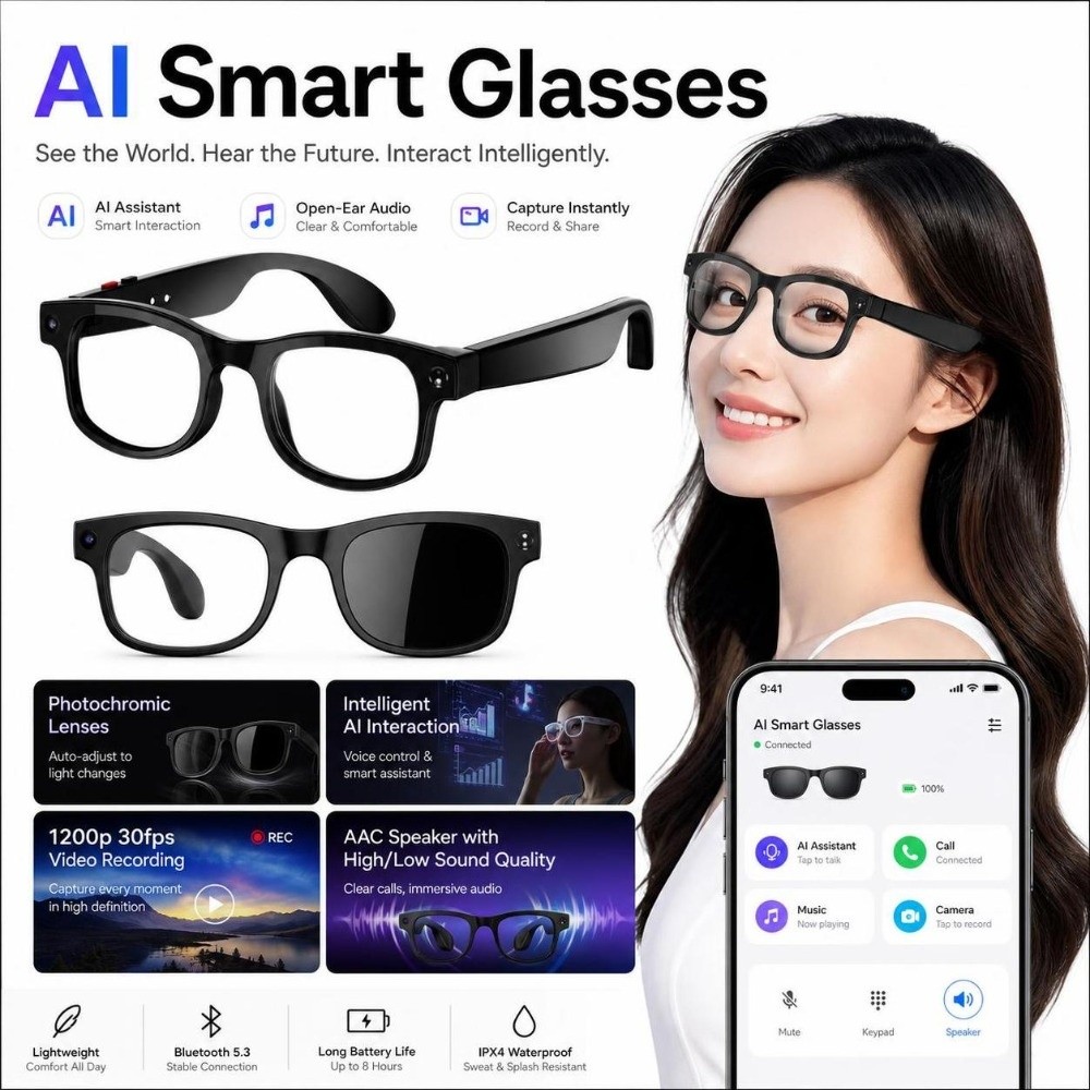 2-in-1 KI-Smart-Brille HD-Foto – Smart Glasses Lens Bewertung und Preis